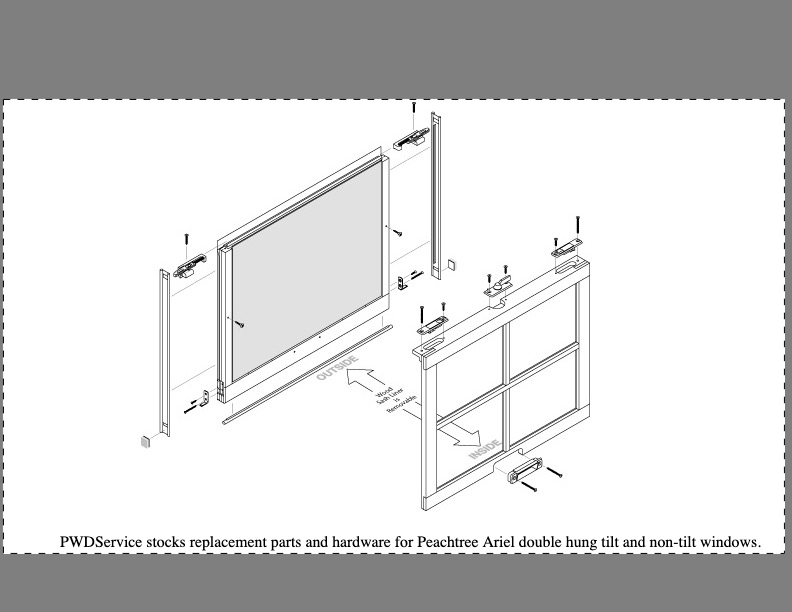 PWDService stocks replacement parts and hardware for Peachtree Ariel double hung tilt and non-tilt windows.